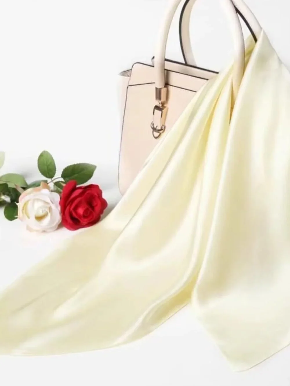 Women's Solid Color Off-white Square Scarf for Digital Printed Headscarf Silk